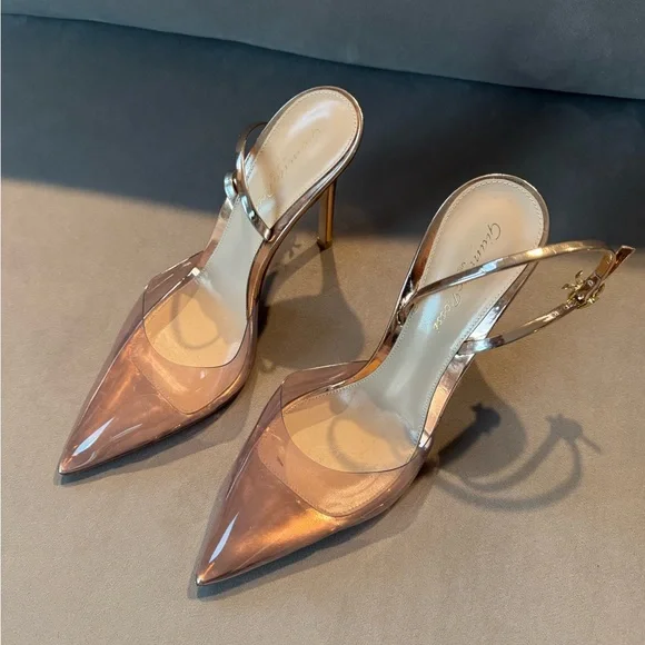 Gianvito Rossi Ribbon D'Orsay 85 Plexi Slingback Tan